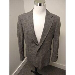 Hunt Valley Vintage Men's 44R Tweed Elbow Patches Gray Wool Blazer Jacket Coat
